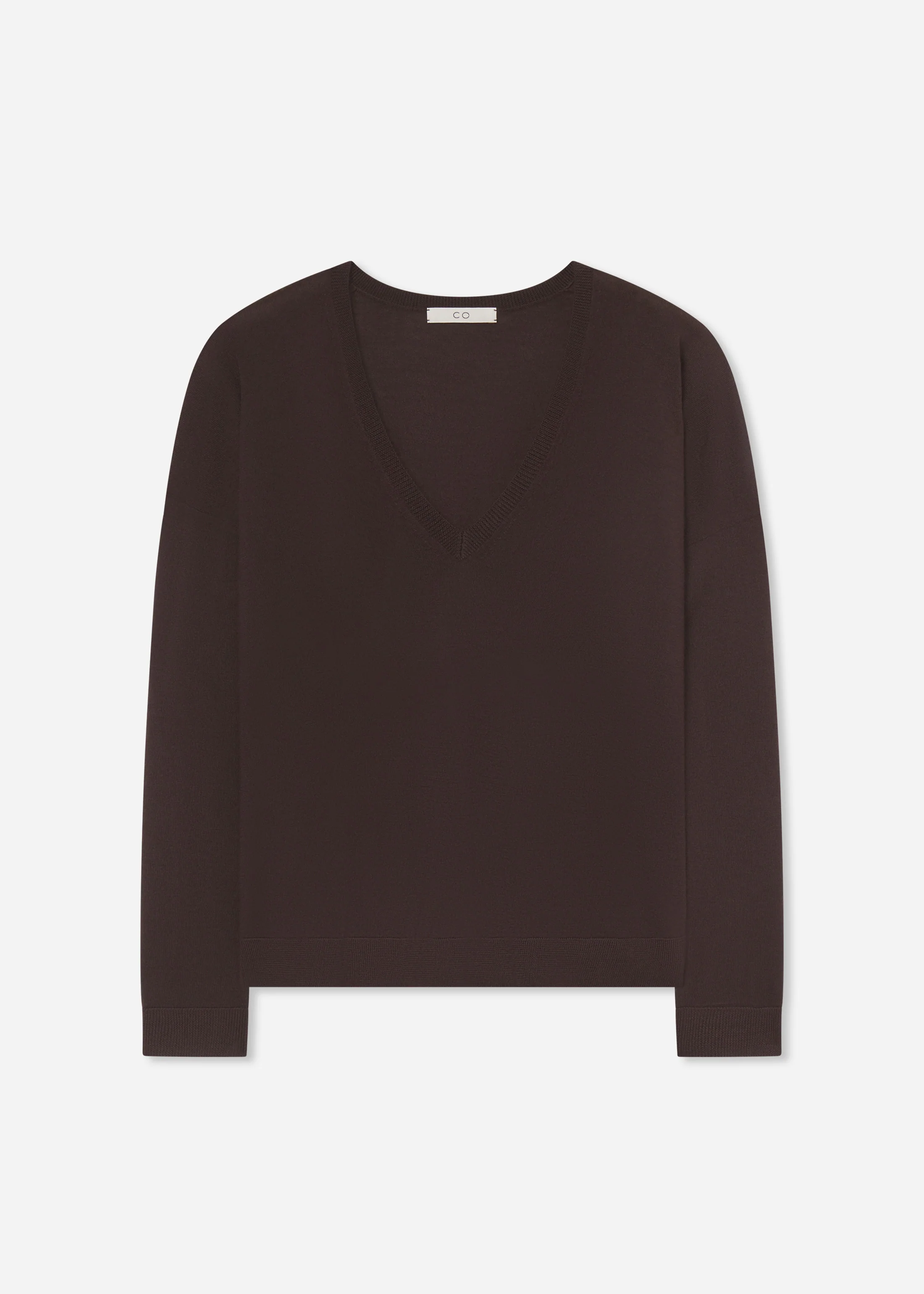 V-Neck Sweater in Fine Cashmere - Chocolate - Image 3