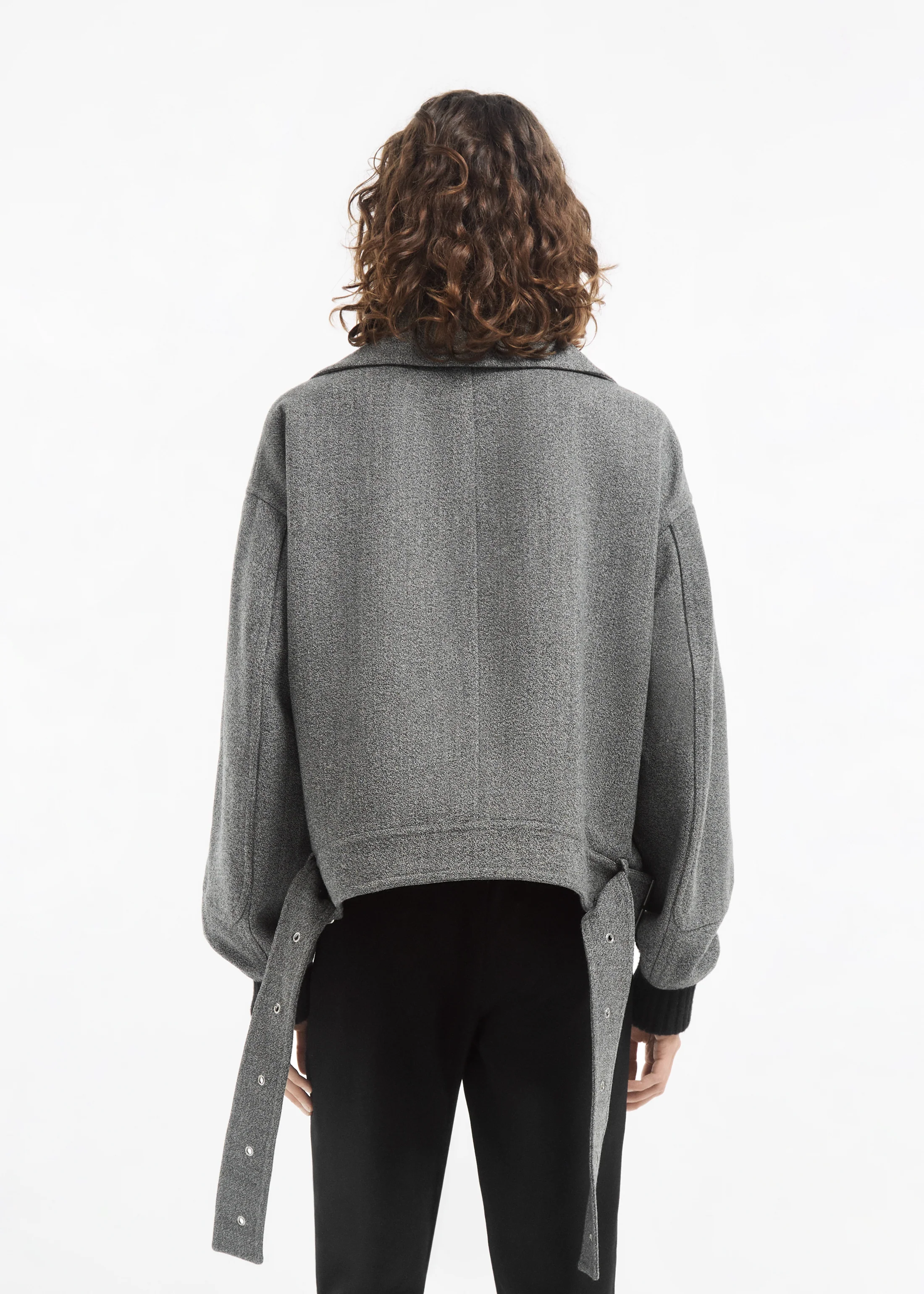 Oversized Engineered Bomber in Wool - Grey Melange - Image 3