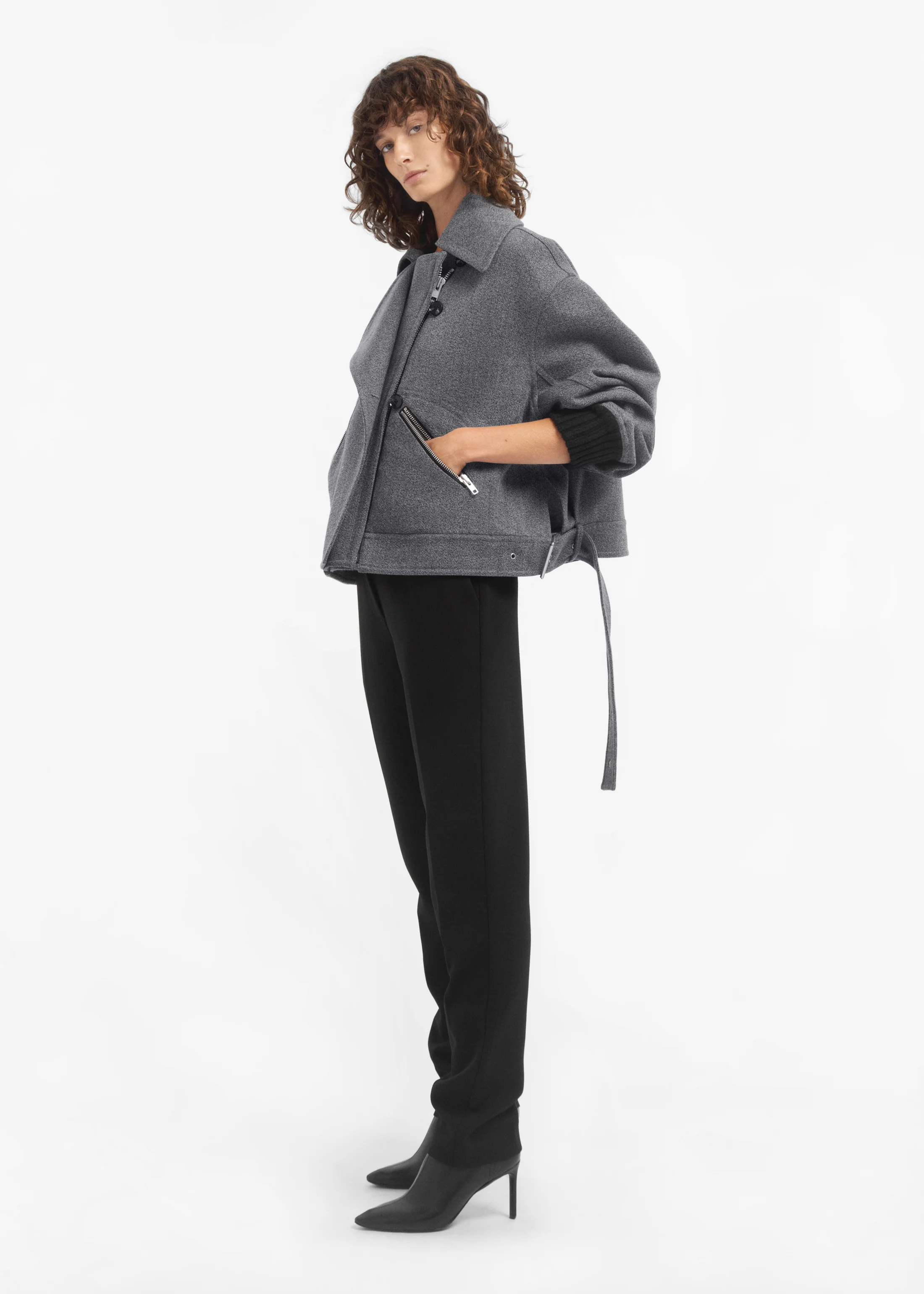 Oversized Engineered Bomber in Wool - Grey Melange - Image 4