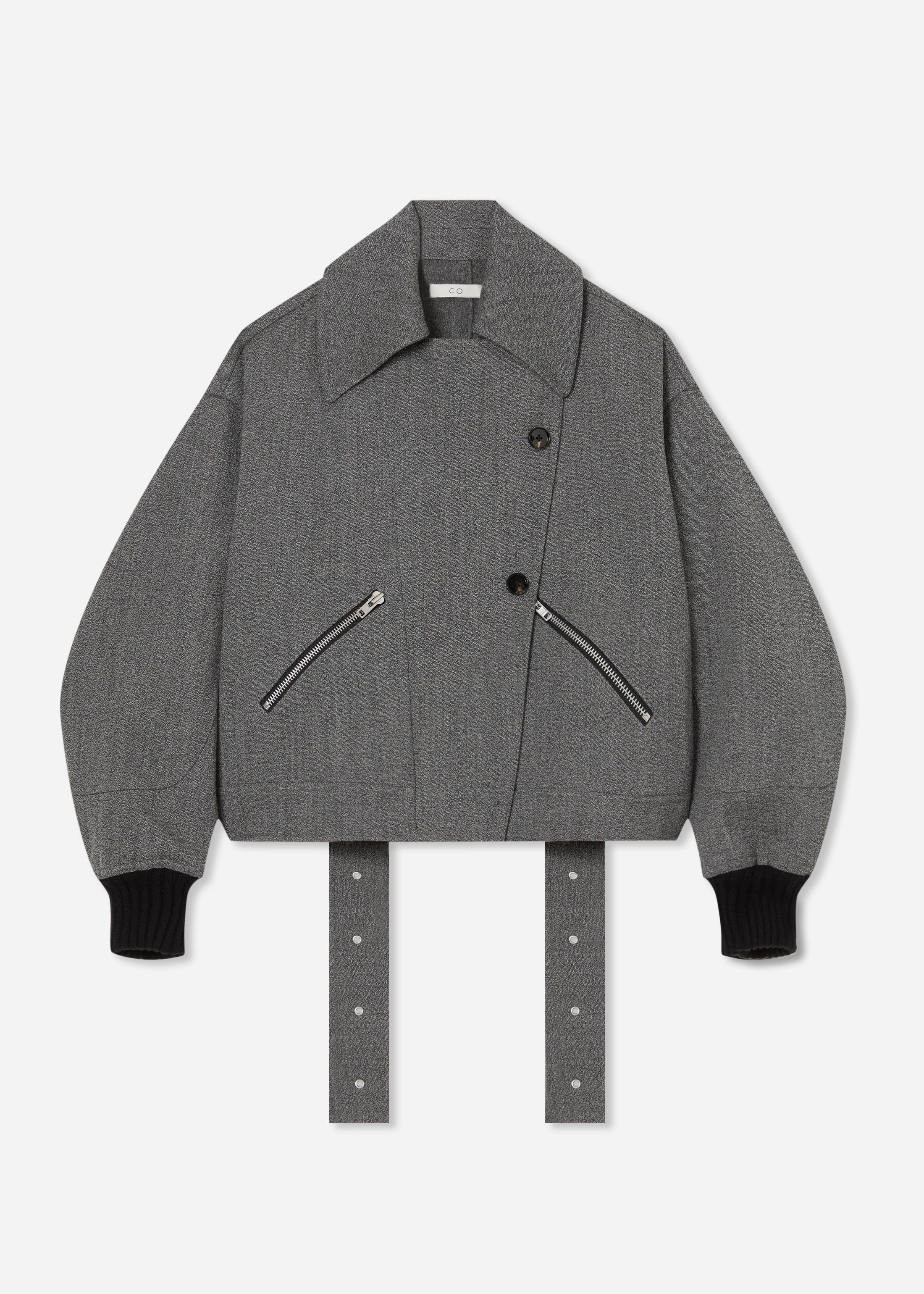 Oversized Engineered Bomber in Wool - Grey Melange - Image 6